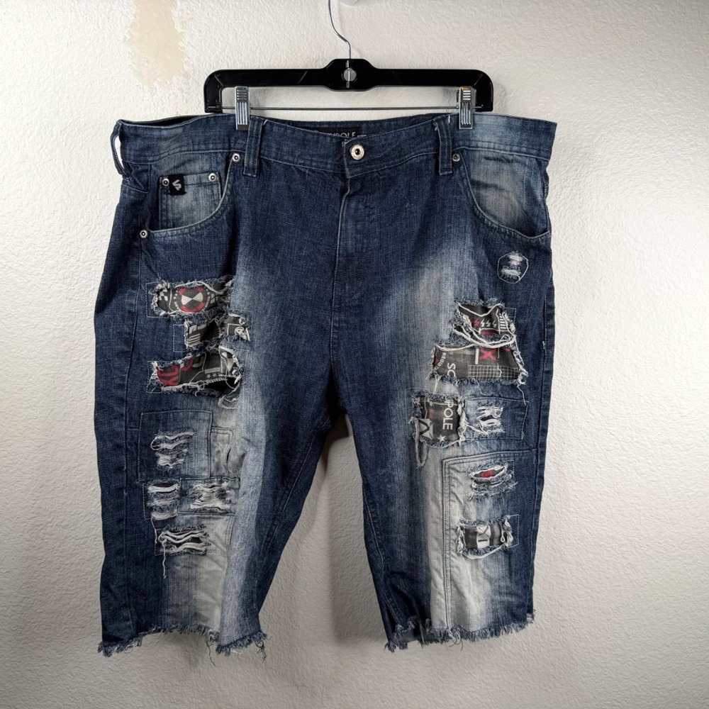 Southpole Men's Denim Shorts Blue Sz 42 Y2K Distressed Skater Street